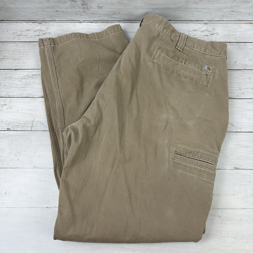 Carhart relaxed Fit Pants Work 42x32 Khaki Tan Brown workwear Utility (41x29.75)